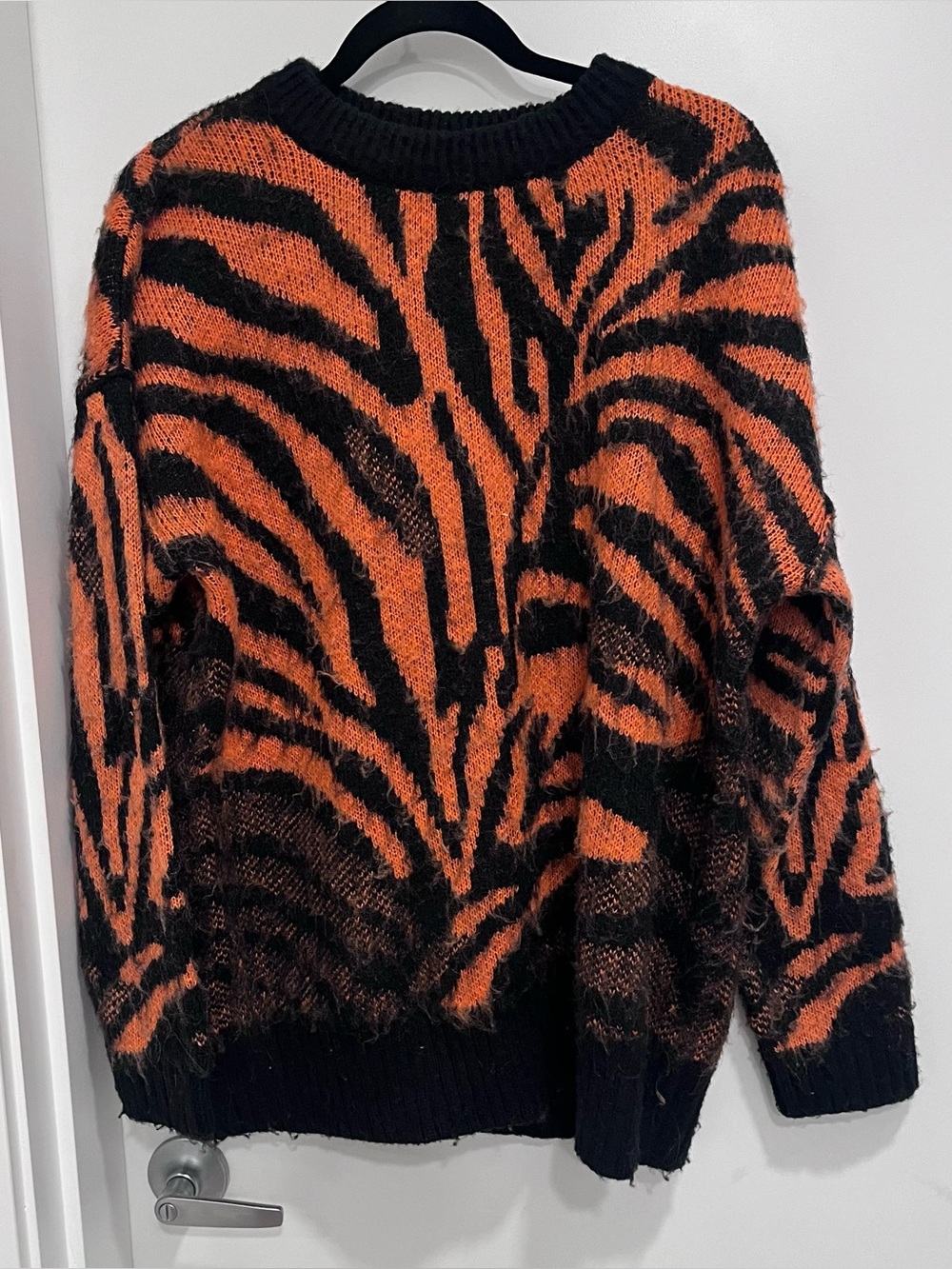 Topshop Black Orange Tiger Zebra Animal-Print Women's Sweater Halloween Small